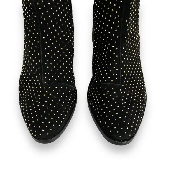Alice   Olivia Alistair Black Suede Gold Studded Pull On Chelsea Boots Size 9.5