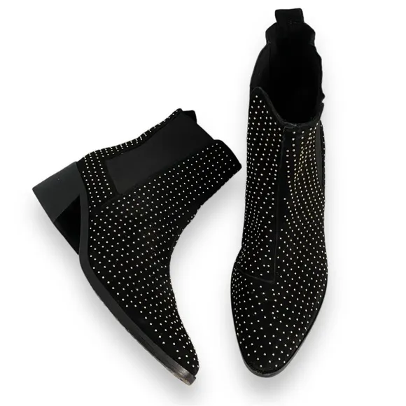 Alice   Olivia Alistair Black Suede Gold Studded Pull On Chelsea Boots Size 9.5
