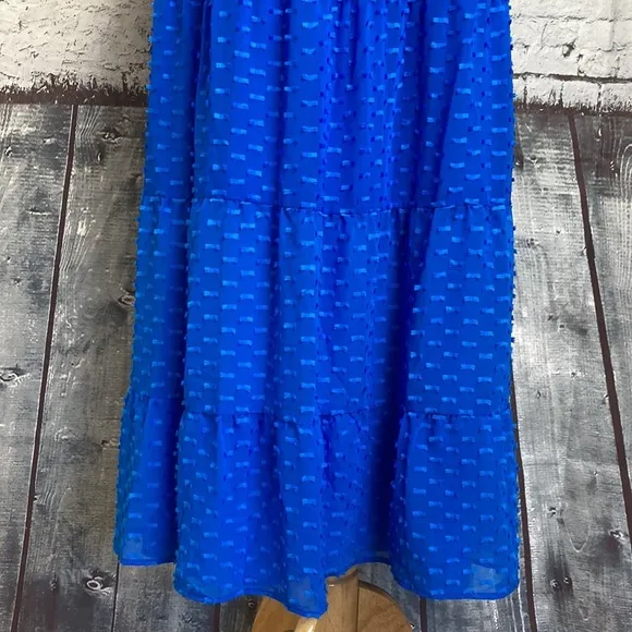 Alice Olivia KIZZIE SMOCKED FLUTTER SLEEVE TIERED MAXI DRESS 2 Blue Feminine