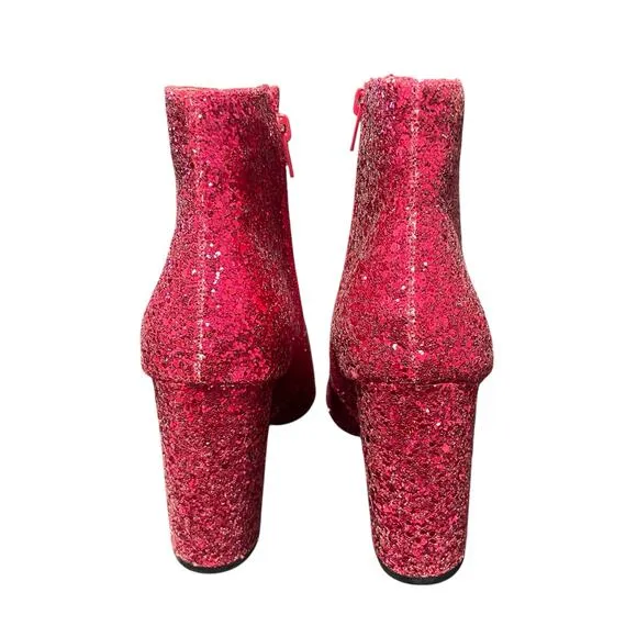Allegra K Sparkly Pointed Toe Chunky Heel Ankle Boots Hot Pink Glitter Size 10