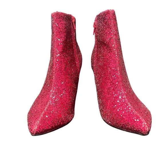 Allegra K Sparkly Pointed Toe Chunky Heel Ankle Boots Hot Pink Glitter Size 10