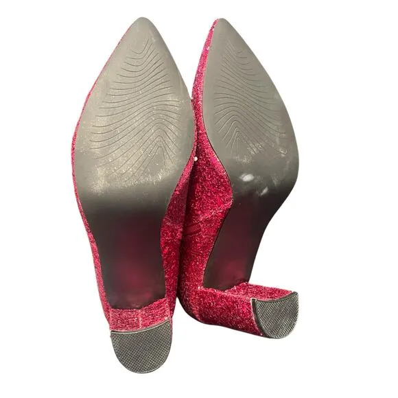 Allegra K Sparkly Pointed Toe Chunky Heel Ankle Boots Hot Pink Glitter Size 10