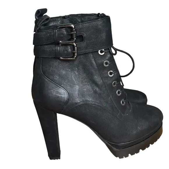 AllSaints Balfour Nubuck Leather Gothic Chunky Platform Ankle Boots Size 41
