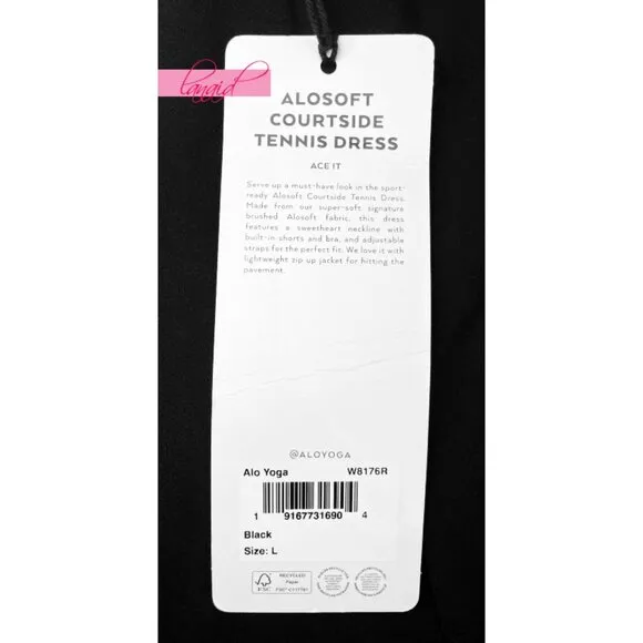 Alo Alosoft Courtside Tennis Dress Black Padded A-Line Fit And Flare Skater Mini