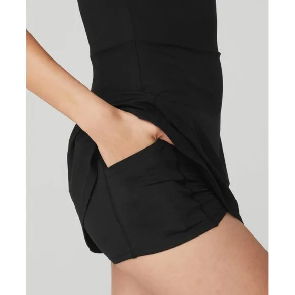 Alo Alosoft Courtside Tennis Dress Black Padded A-Line Fit And Flare Skater Mini
