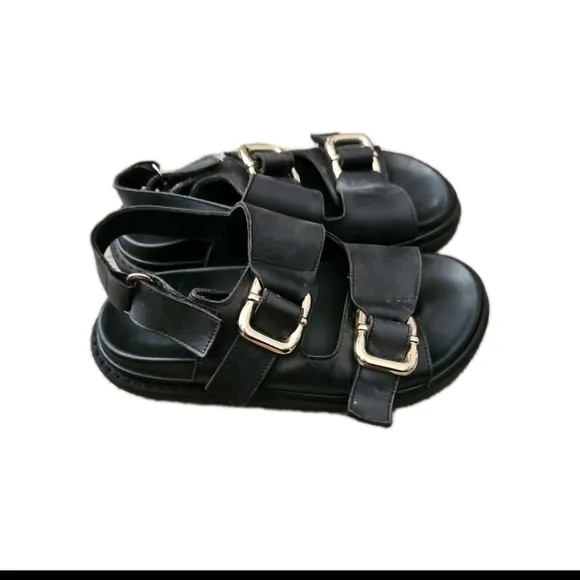 Alohas Womens Black Harper Leather Slingback Buckled Sandal 36