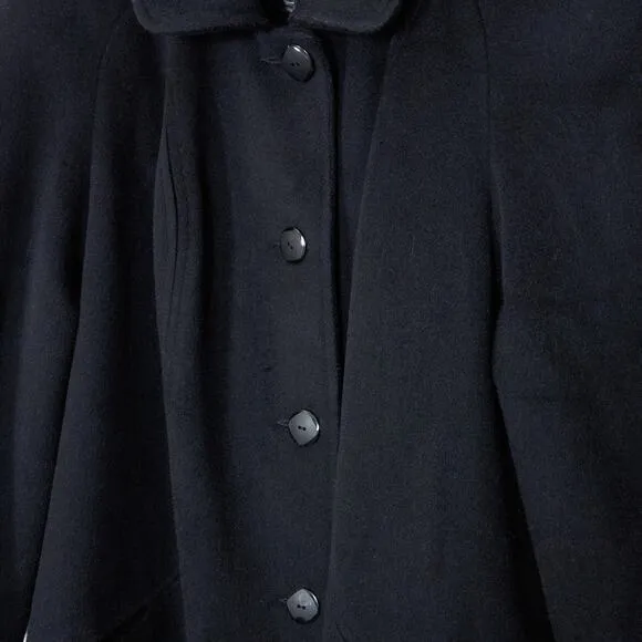Alorna Women’s Black Overcoat Wool Rounded Shoulders Graphic Lining Size L