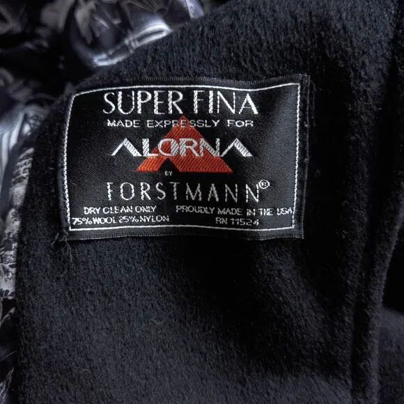 Alorna Women’s Black Overcoat Wool Rounded Shoulders Graphic Lining Size L