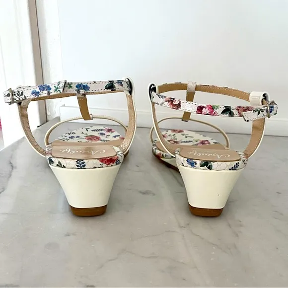 AMALFI by Rangoni Sandals White Floral Pattern Leather Made in Italy