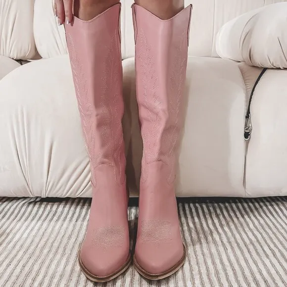AMAZING LACE Pink Italian Leather Tall Western Boot