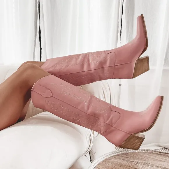 AMAZING LACE Pink Italian Leather Tall Western Boot