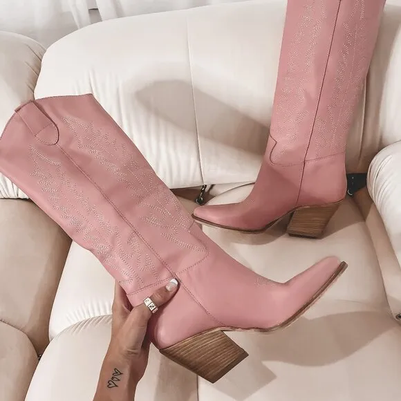 AMAZING LACE Pink Italian Leather Tall Western Boot