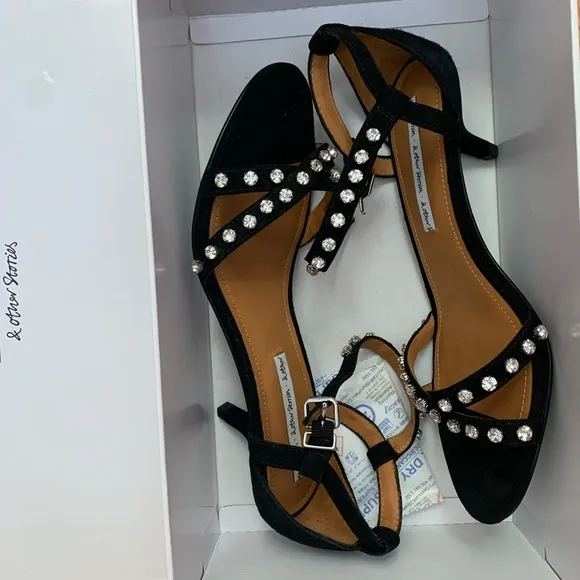 &amp;Other Stories Rhinstone Studded Kitten Heels Black Suede Sandals