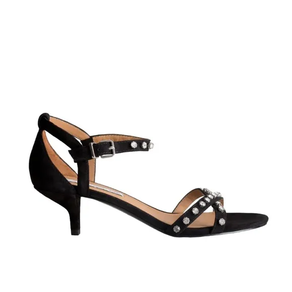 &amp;Other Stories Rhinstone Studded Kitten Heels Black Suede Sandals