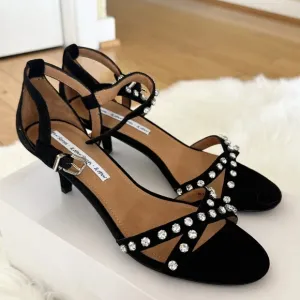 &amp;Other Stories Rhinstone Studded Kitten Heels Black Suede Sandals