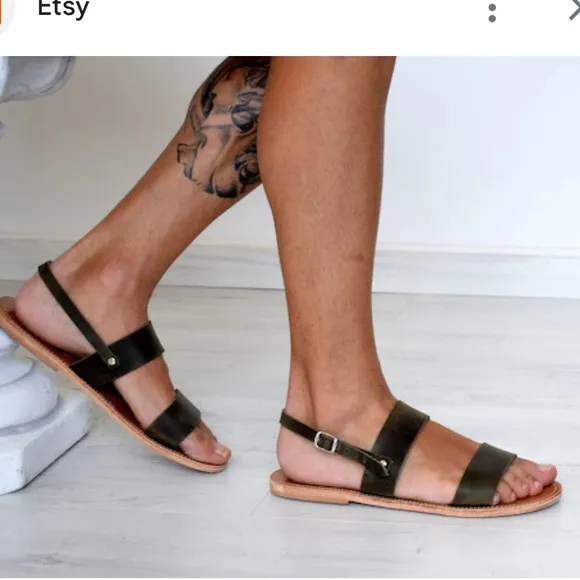 Ancient Greek Leather Sandals Womens Style Handmade Strappy Spartan Black 40