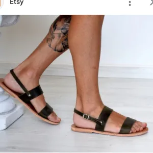 Ancient Greek Leather Sandals Womens Style Handmade Strappy Spartan Black 40