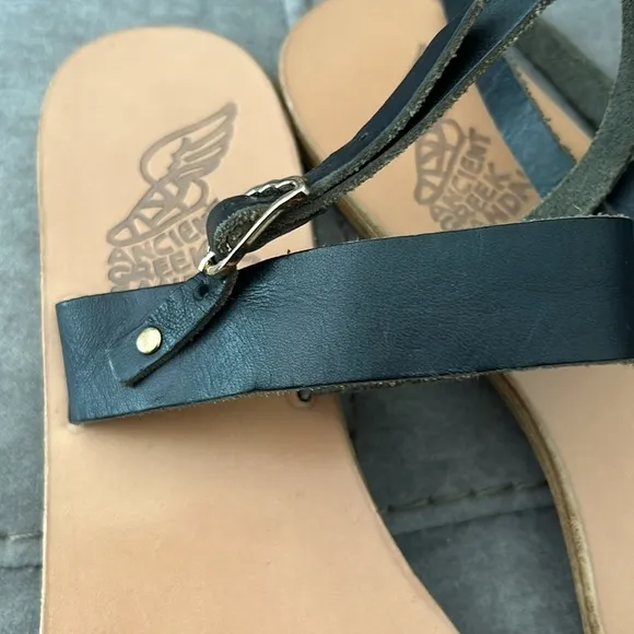 Ancient Greek Leather Sandals Womens Style Handmade Strappy Spartan Black 40