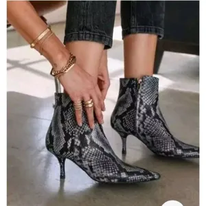 Anine Bing Ava Boots Python Snake Pointed Toe Kitten Heel sz EU 38 US 7.5 bootie
