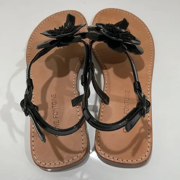 Anne Fontaine Floral Patent Leather Black Sandals—Gorgeous!  Excellent Cond. 38