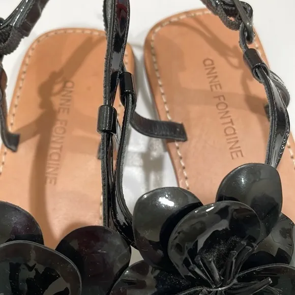 Anne Fontaine Floral Patent Leather Black Sandals—Gorgeous!  Excellent Cond. 38