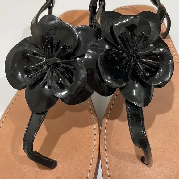 Anne Fontaine Floral Patent Leather Black Sandals—Gorgeous!  Excellent Cond. 38