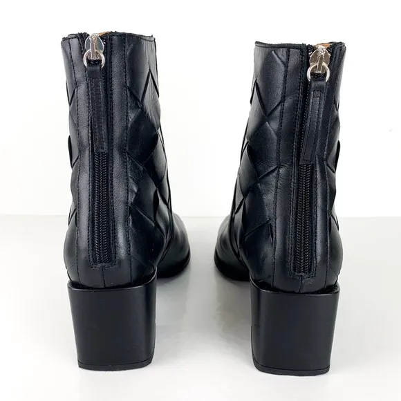 Anthro Angel Alarcon boots woven leather square toe block heel size 38 EU, 7 US