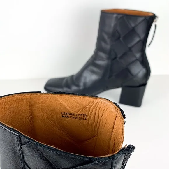 Anthro Angel Alarcon boots woven leather square toe block heel size 38 EU, 7 US
