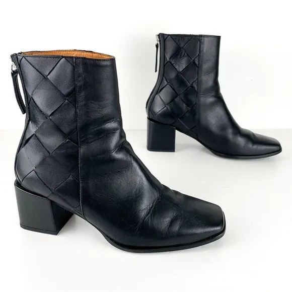 Anthro Angel Alarcon boots woven leather square toe block heel size 38 EU, 7 US