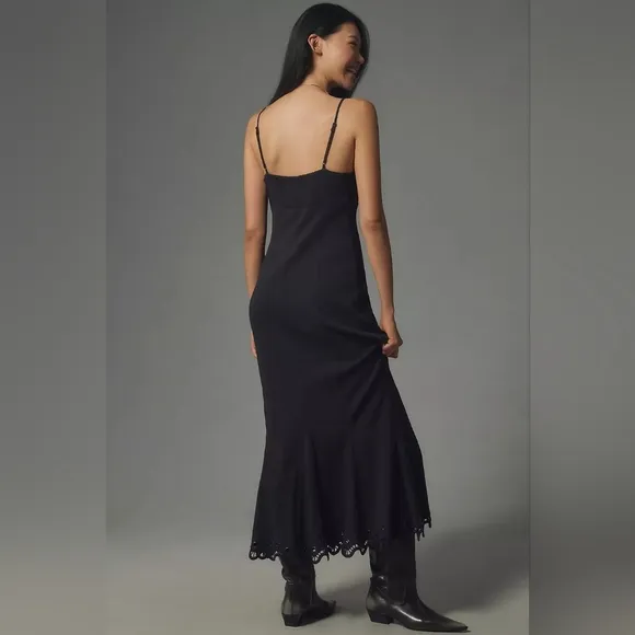 Anthropologie Black Sleeveless Sweetheart Midi Dress