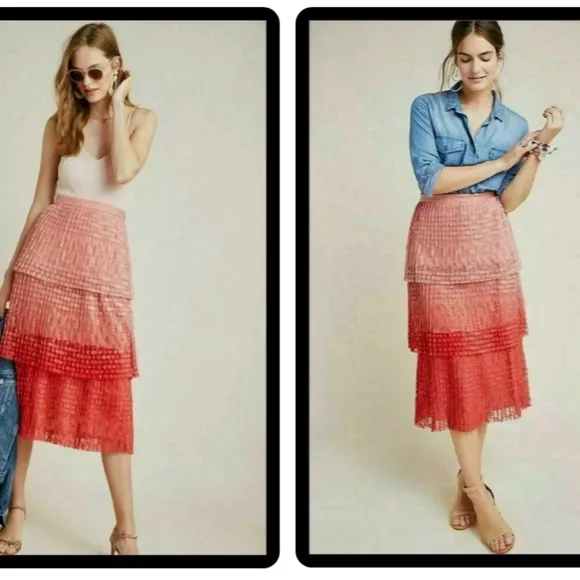 Anthropologie Maeve Brighton Tiered Ombre Lace Skirt 4