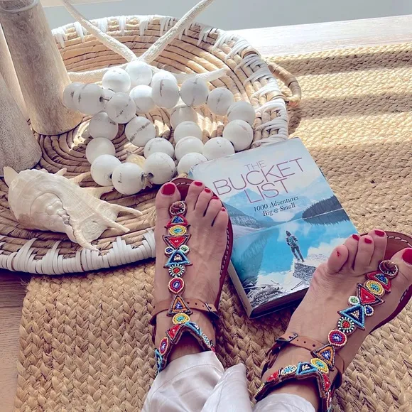 Anthropologie NWT laidback London Tribal hand beaded Leather Sandal Day&amp;evening