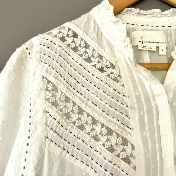 Anthropologie Vicenza Lace Ruffle Hem Swiss Dot Babydoll Tunic In White M EUC