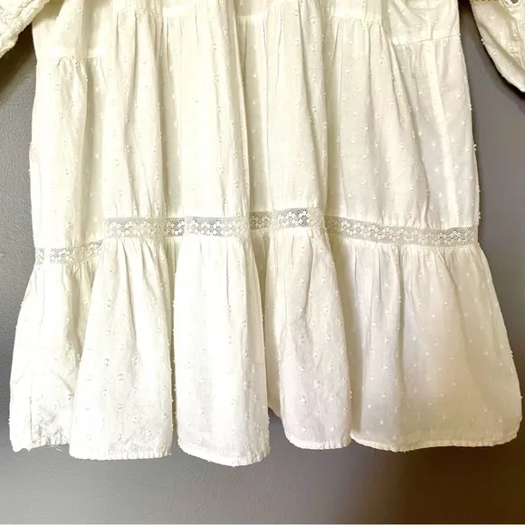 Anthropologie Vicenza Lace Ruffle Hem Swiss Dot Babydoll Tunic In White M EUC