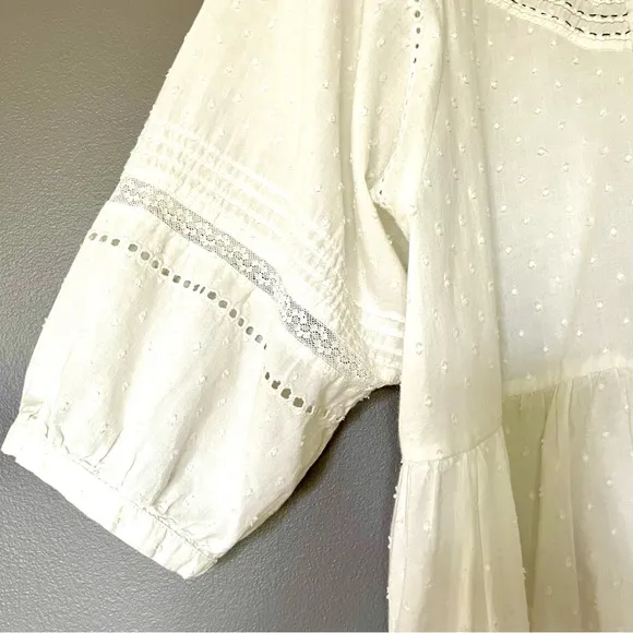 Anthropologie Vicenza Lace Ruffle Hem Swiss Dot Babydoll Tunic In White M EUC