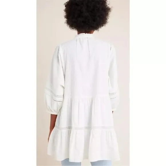 Anthropologie Vicenza Lace Ruffle Hem Swiss Dot Babydoll Tunic In White M EUC