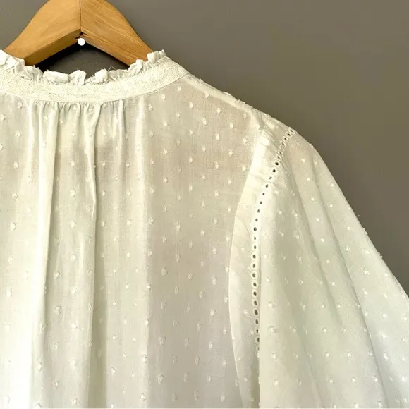 Anthropologie Vicenza Lace Ruffle Hem Swiss Dot Babydoll Tunic In White M EUC
