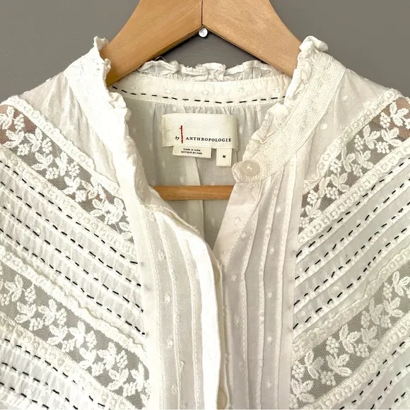Anthropologie Vicenza Lace Ruffle Hem Swiss Dot Babydoll Tunic In White M EUC