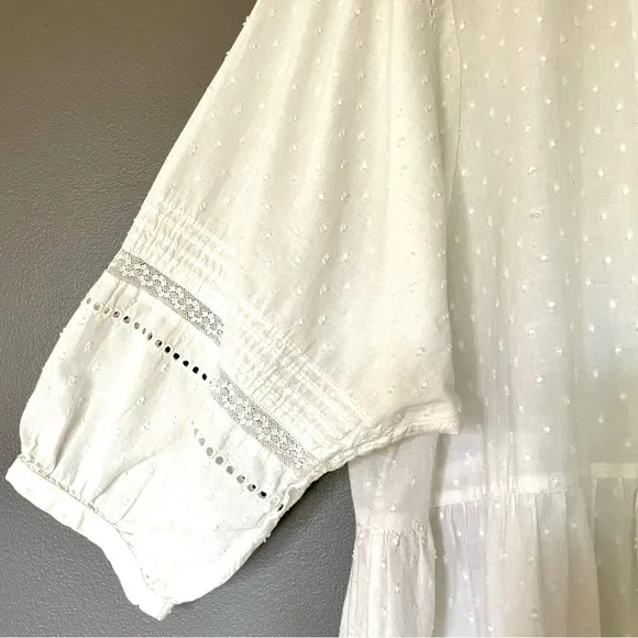 Anthropologie Vicenza Lace Ruffle Hem Swiss Dot Babydoll Tunic In White M EUC