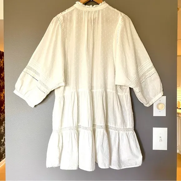 Anthropologie Vicenza Lace Ruffle Hem Swiss Dot Babydoll Tunic In White M EUC