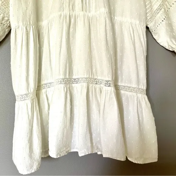 Anthropologie Vicenza Lace Ruffle Hem Swiss Dot Babydoll Tunic In White M EUC