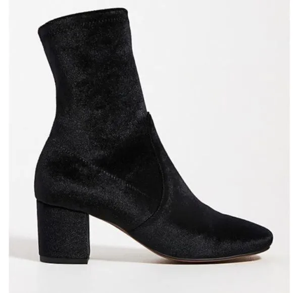 Anthropologie Silent D Velvet Careful Ankle Boot Black EU 38 US 8 New