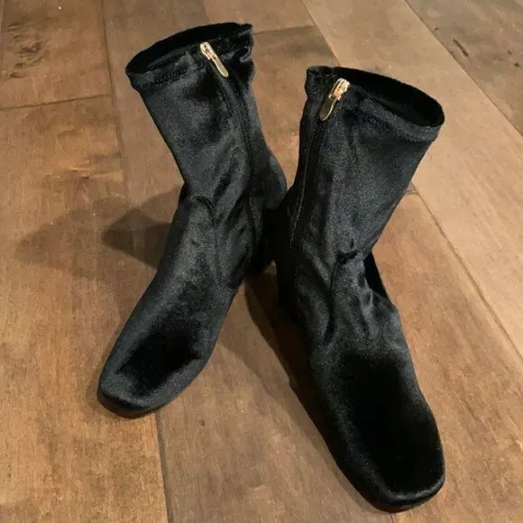 Anthropologie Silent D Velvet Careful Ankle Boot Black EU 38 US 8 New