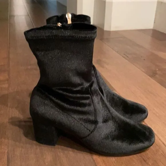 Anthropologie Silent D Velvet Careful Ankle Boot Black EU 38 US 8 New