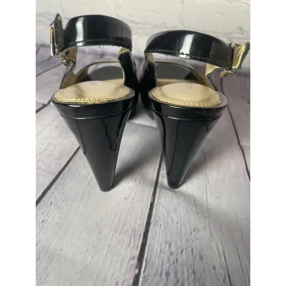 Antonio Melani Black Patent Leather Peep Toe Heels Womens Size 8