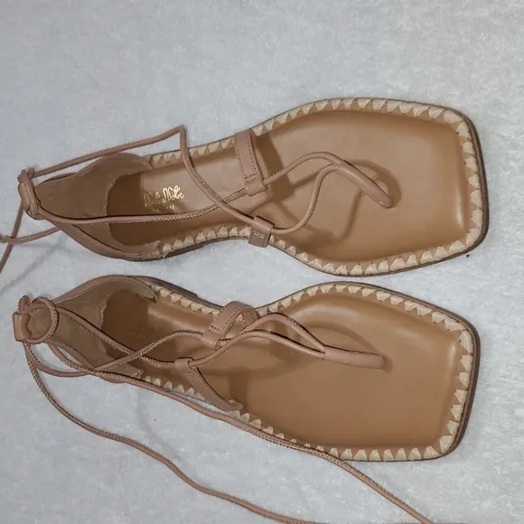 Antonio Melani X The Nat Note Leather Ankle Wrap Thong Sandals Size 8.5