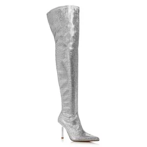 AQUA Nicki Pointed Toe High Heel Rhinestone Over The Knee Boots Size 9.5 $248