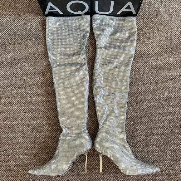 AQUA Nicki Pointed Toe High Heel Rhinestone Over The Knee Boots Size 9.5 $248