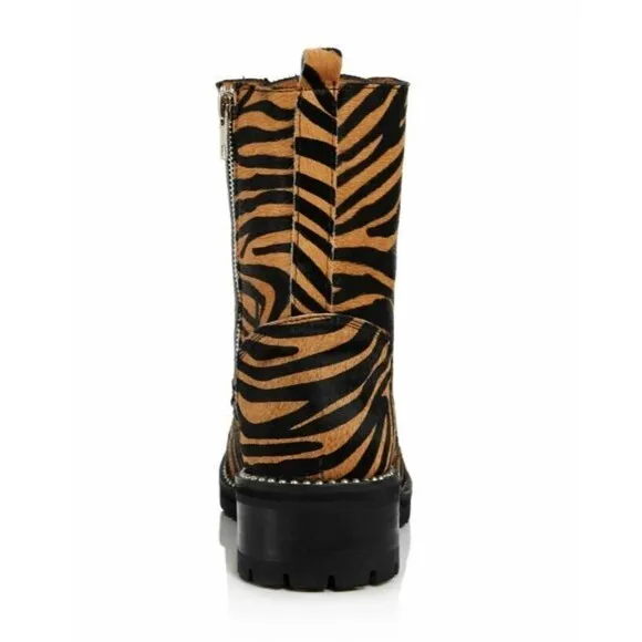 Aqua Tiger Print Jax Studded Hiker Combat Boots Lace Up Calf Hair Boho Gypsy 7