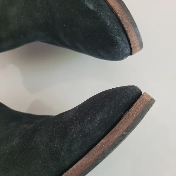 Aquatalia Black Suede Chelsea Ankle Boots with Stacked Chunky Low Heel, Size 8½